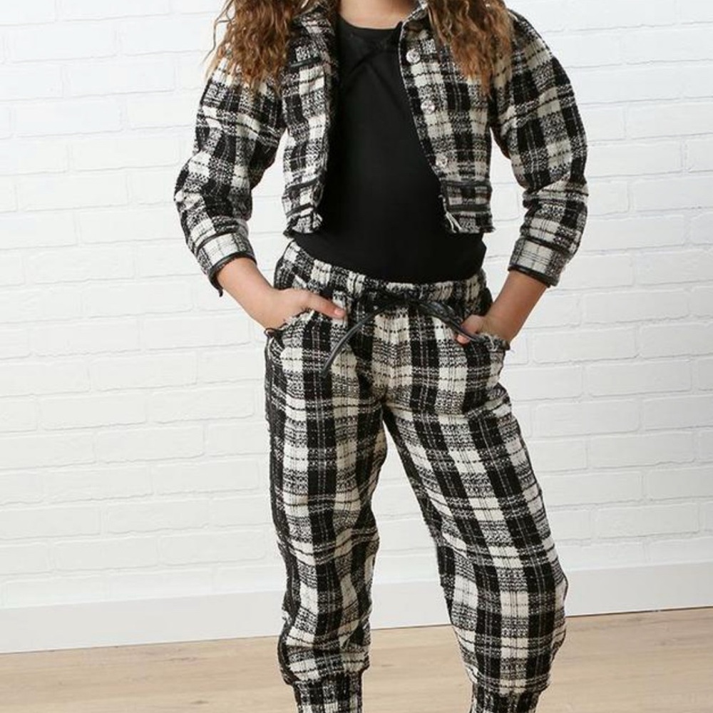 Plaid Kids Pajamas Set - Black and White